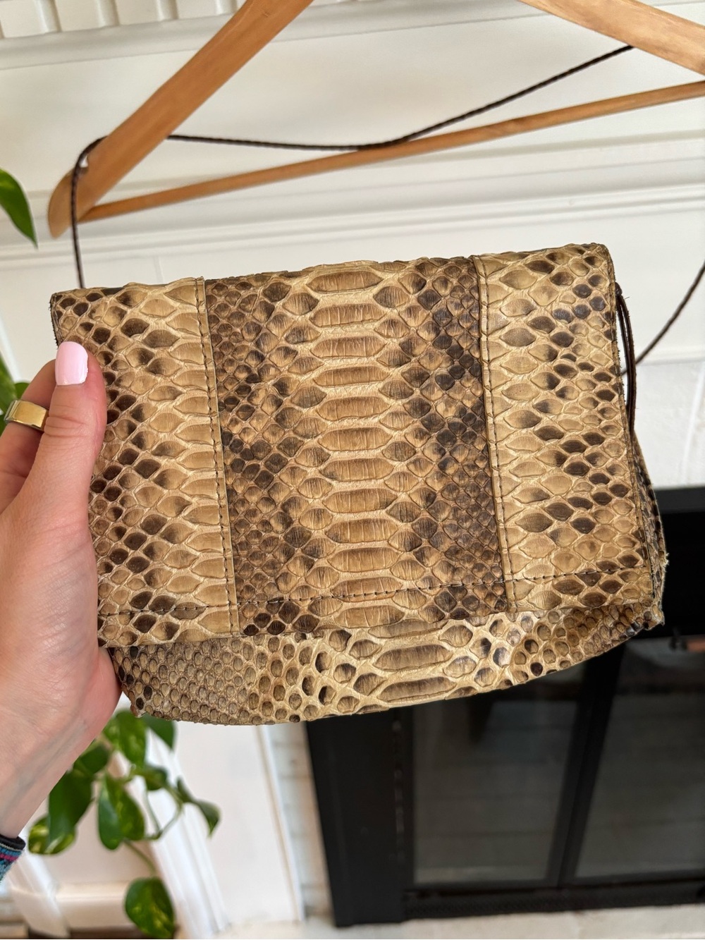 B. MAY Python Snake Leather Crossbody Bag